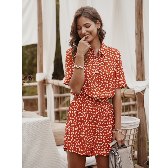 Spotted Print Button Front Boho Romper - Picture 6 of 9